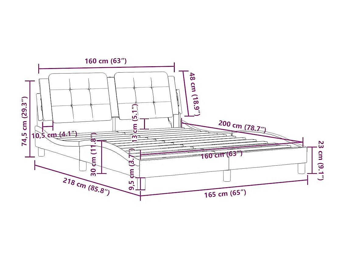 Cadre de lit sans matelas Zadar blanc 160x200 cm similicuir