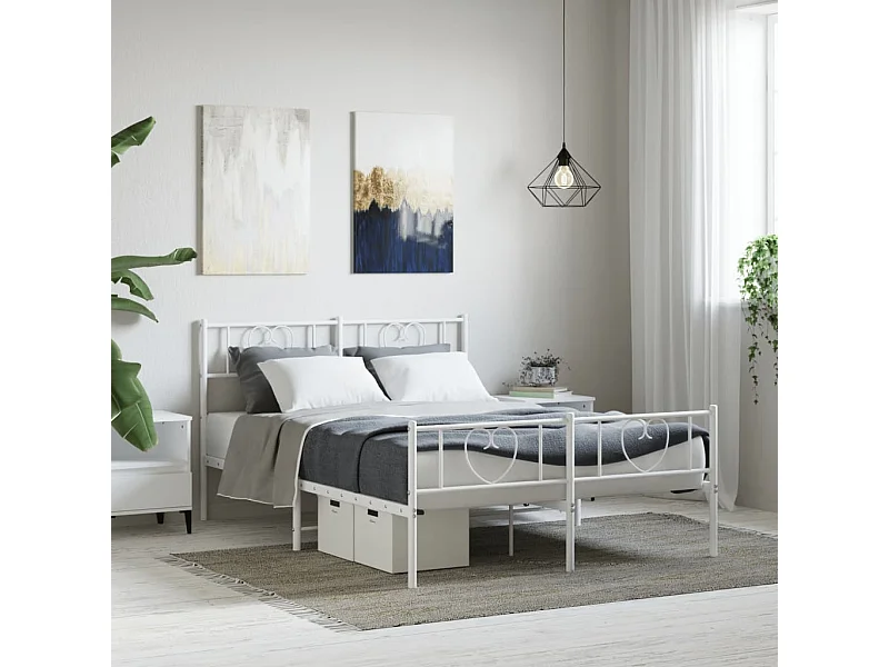 Estrutura de cama com cabeceira e pés 120x190 cm metal branco