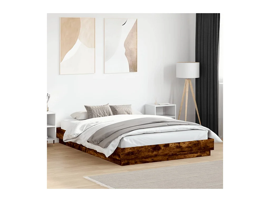 Cadre de lit avec LED sans matelas chêne fumé 150x200 cm