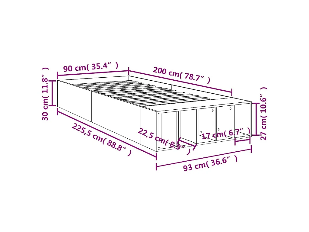 Bedframe bewerkt hout sonoma eikenkleurig 90x200 cm