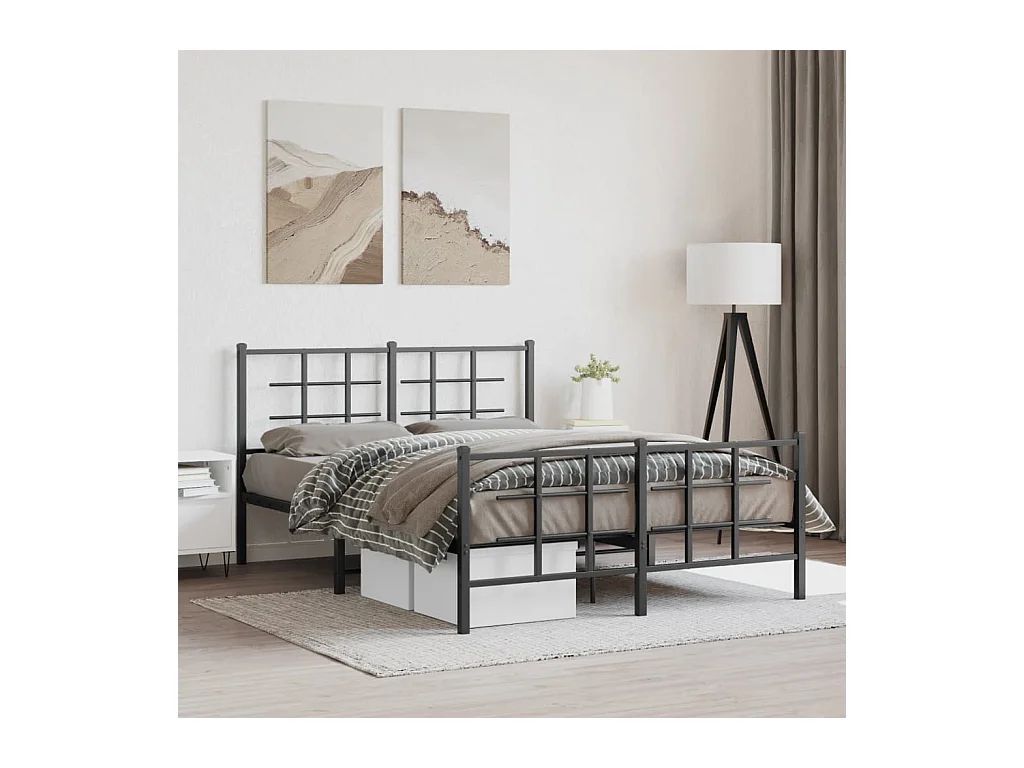 Cadre de lit métal sans matelas avec pied de lit noir 135x190cm