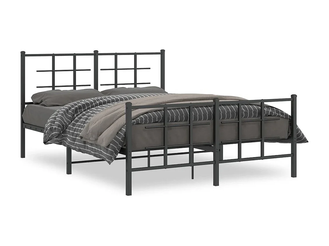 Cadre de lit métal sans matelas avec pied de lit noir 135x190cm