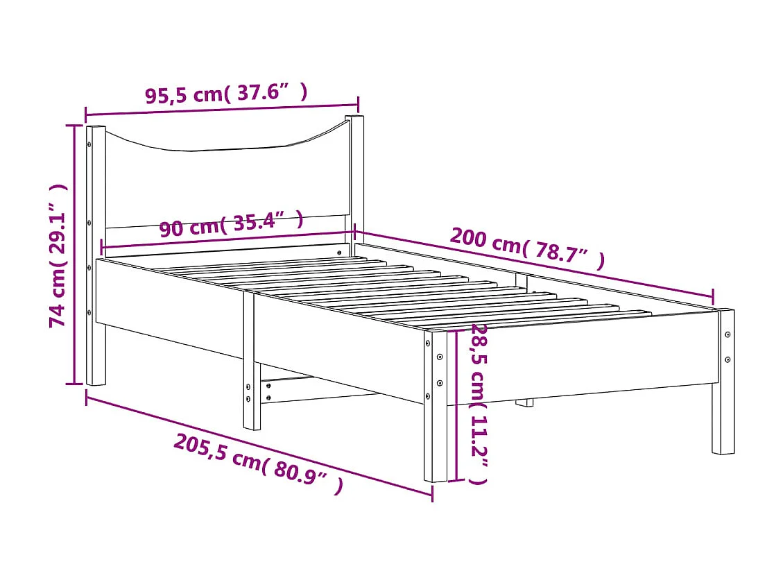Cadre de lit sans matelas blanc 90x200 cm bois de pin massif