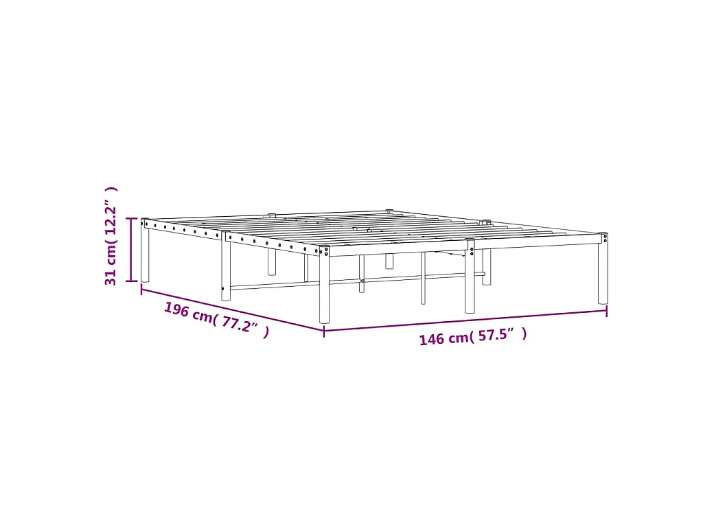 Cadre de lit métal sans matelas noir 140x190 cm