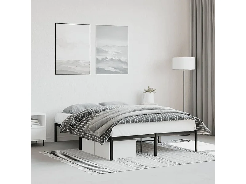 Cadre de lit métal sans matelas noir 140x190 cm