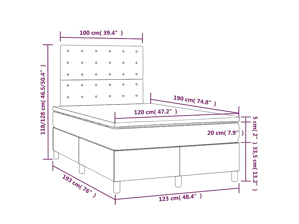 Boxspring met matras en LED stof donkerbruin 120x190 cm