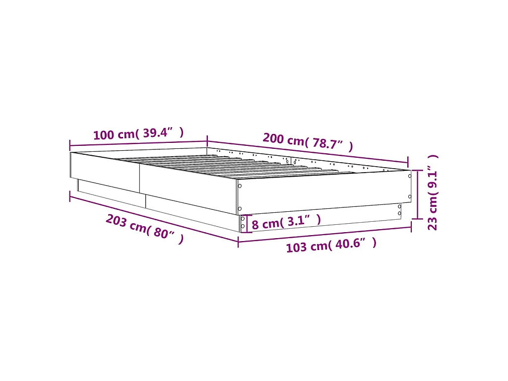 Cadre de lit sans matelas chêne marron 100x200 cm