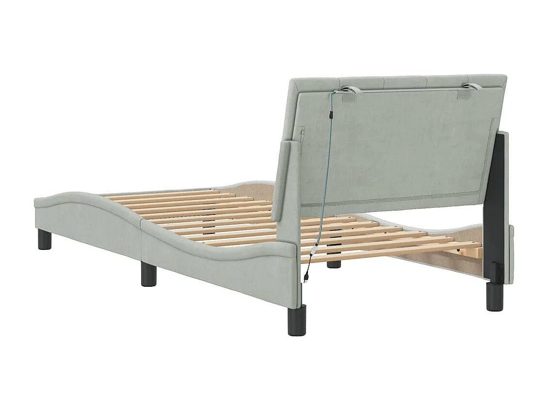 Cadre de lit avec LED sans matelas Hanko gris clair 90x190 cm velours