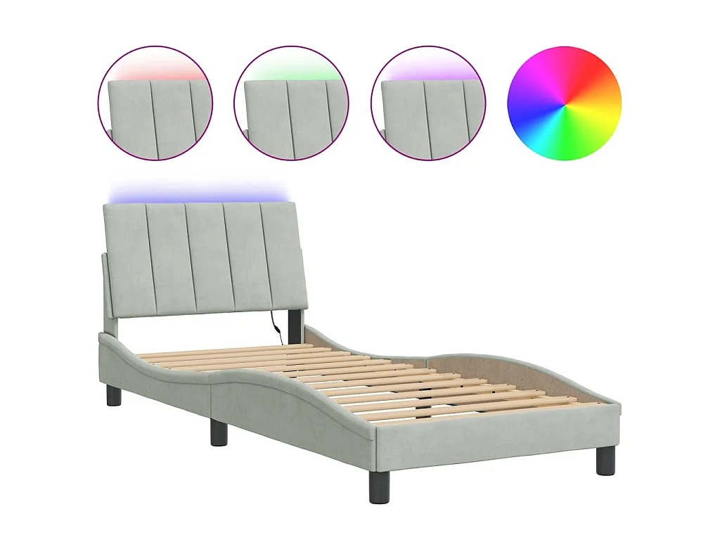 Estrutura de cama com LED sem colchão Hanko 90x190 cm veludo cinzento-claro