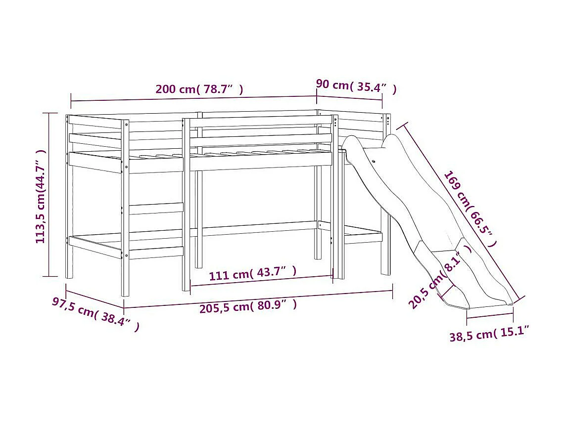 Kinderhoogslaper met toren 90x200 cm massief grenenhout blauw