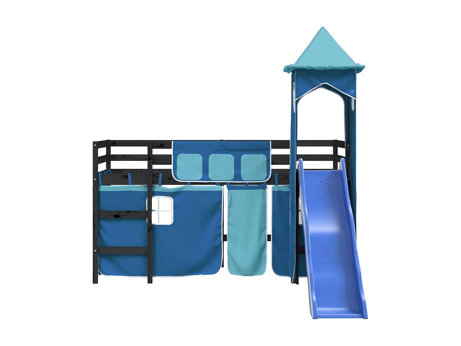 Kinderhoogslaper met toren 90x200 cm massief grenenhout blauw