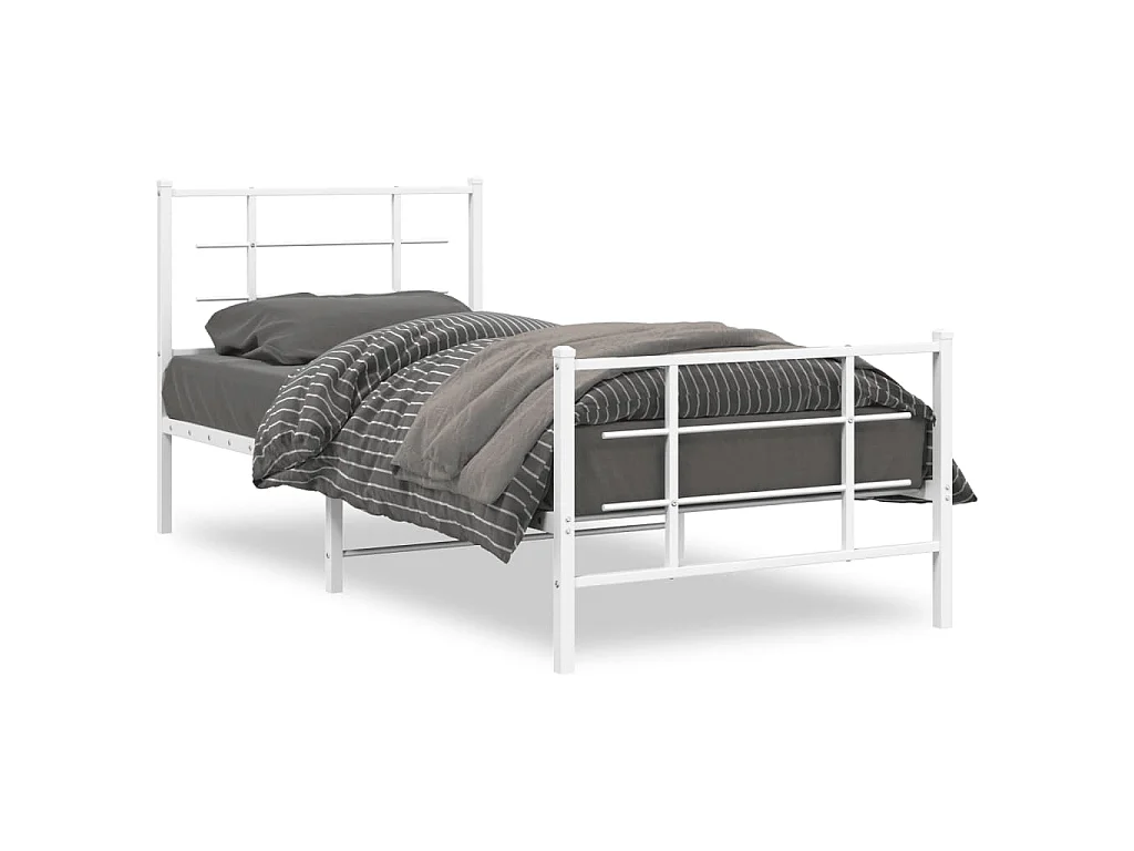 Cadre de lit métal sans matelas avec pied de lit blanc 90x190cm