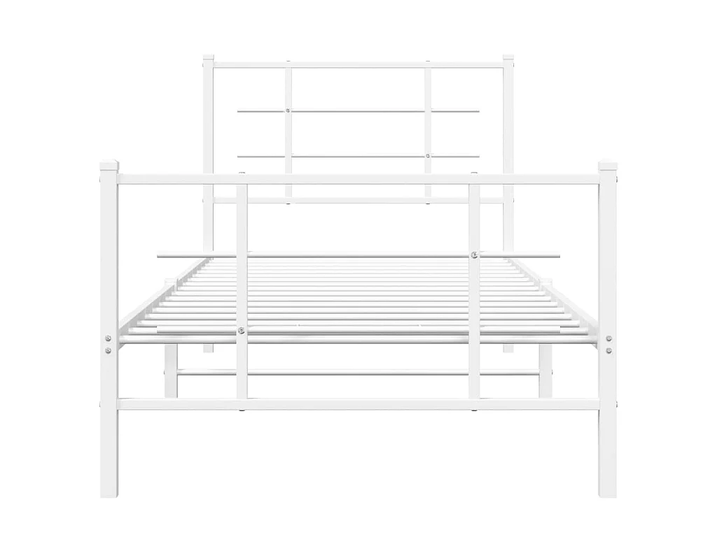 Cadre de lit métal sans matelas avec pied de lit blanc 90x190cm