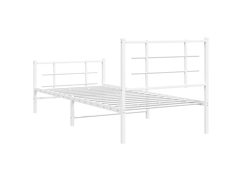 Cadre de lit métal sans matelas avec pied de lit blanc 90x190cm