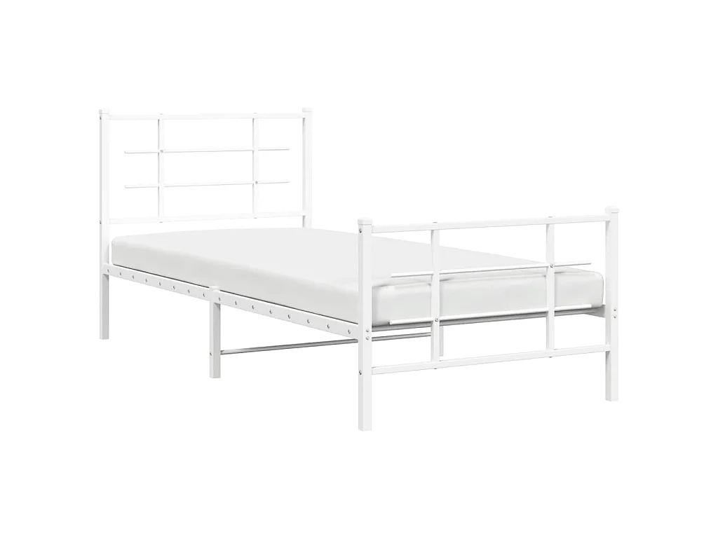 Cadre de lit métal sans matelas avec pied de lit blanc 90x190cm