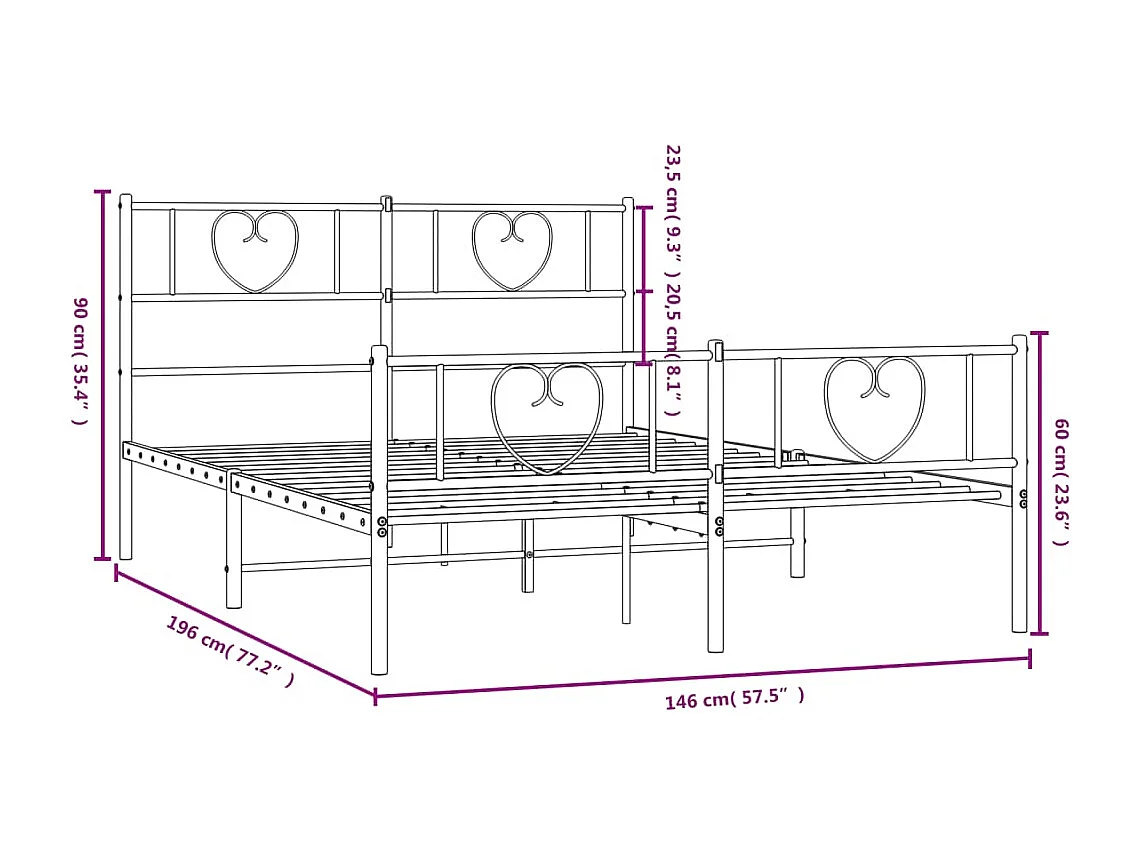 Bedframe met hoofd- en voeteneinde metaal wit 140x190 cm