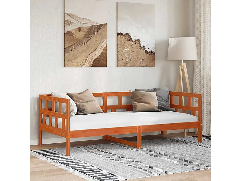 Sofá cama sin colchón madera maciza pino marrón cera 80x200 cm