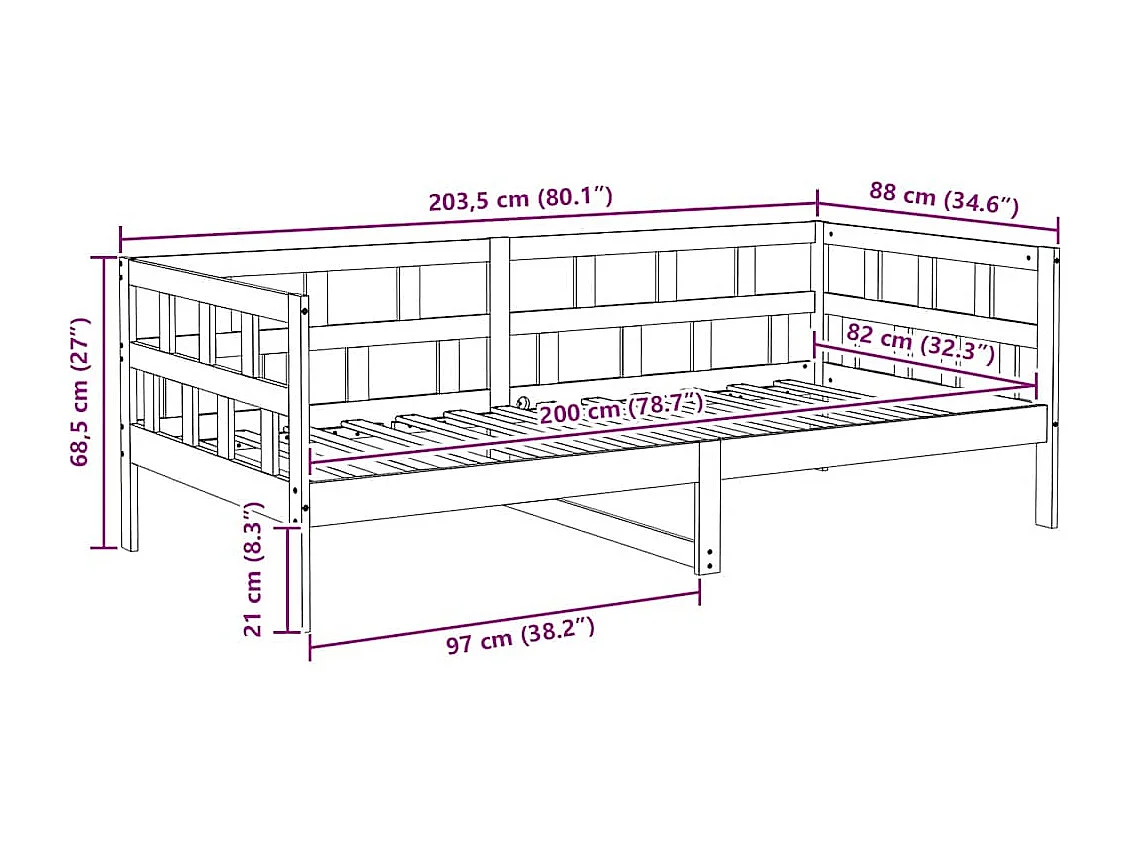 Dormeuse senza Materasso Marrone Cera 80x200 cm Legno di Pino