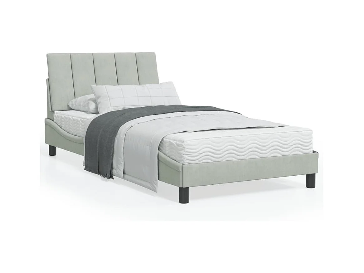 Lit avec matelas gris clair 100x200 cm velours