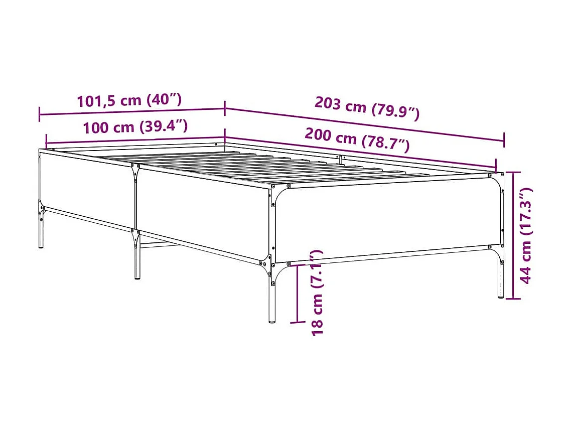 Cadre de lit sans matelas noir 100x200 cm