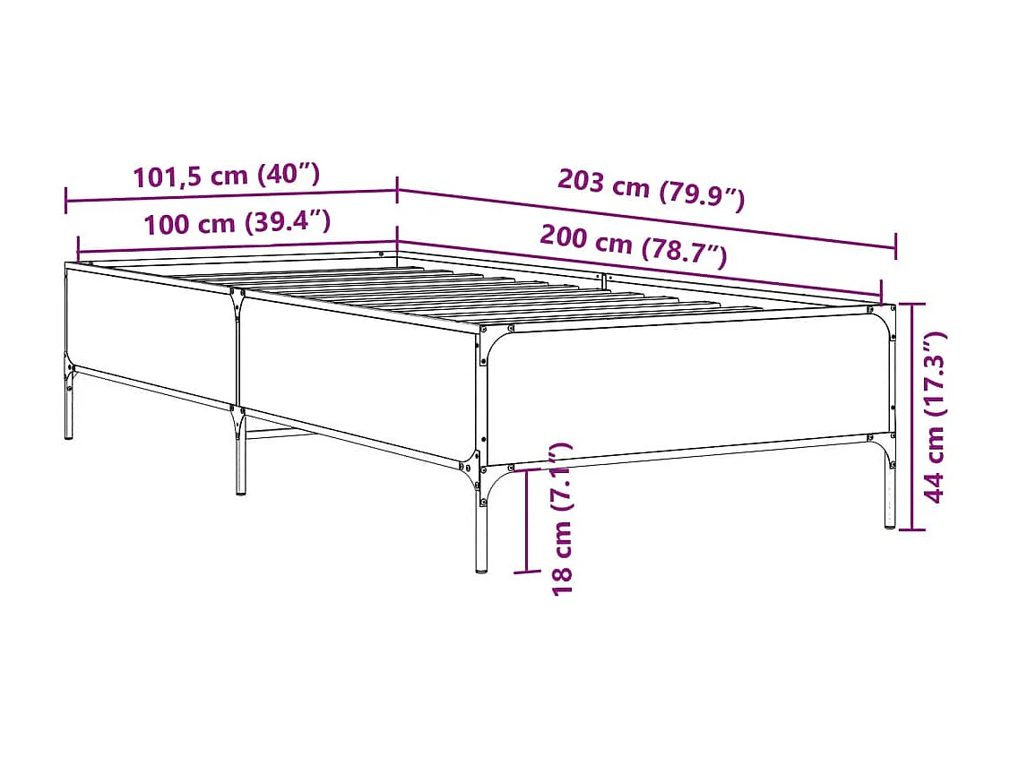 Cadre de lit sans matelas noir 100x200 cm