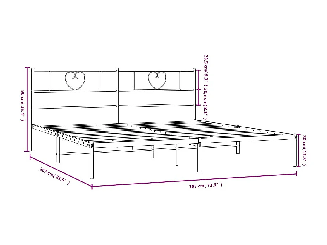 Cadre de lit métal sans matelas et tête de lit blanc 180x200 cm