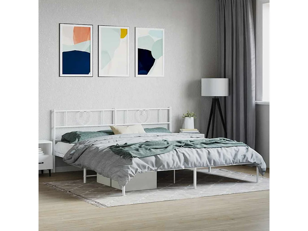 Cadre de lit métal sans matelas et tête de lit blanc 180x200 cm