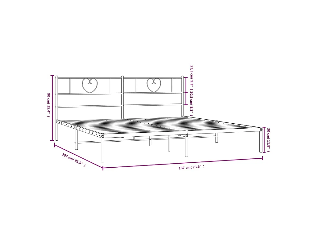 Cadre de lit métal sans matelas et tête de lit blanc 180x200 cm