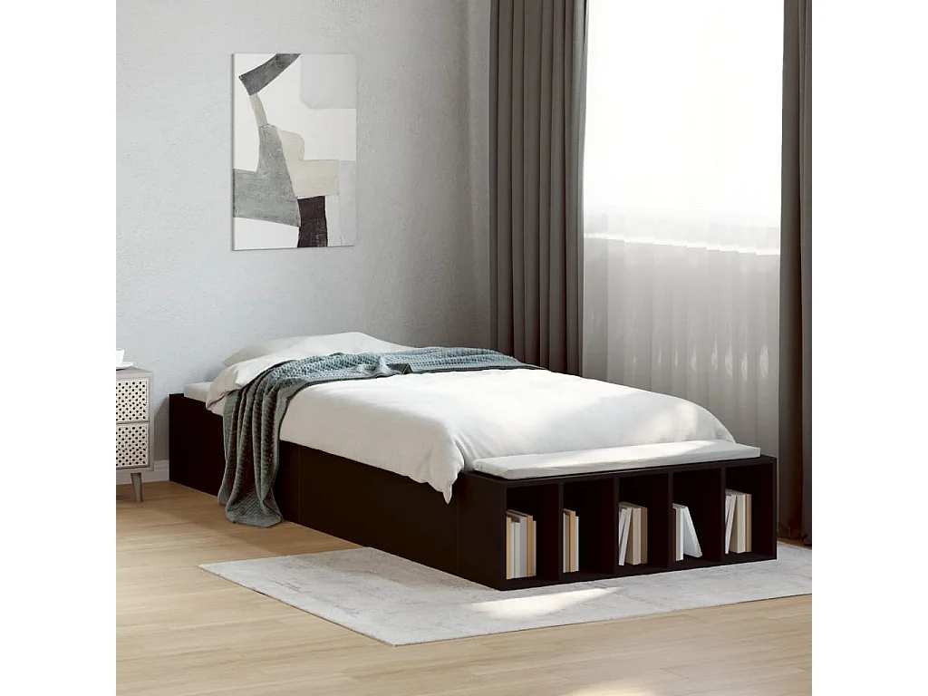 Bedframe bewerkt hout zwart 90x190 cm