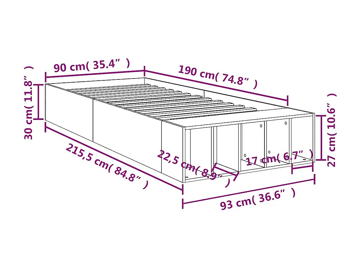 Bedframe bewerkt hout zwart 90x190 cm