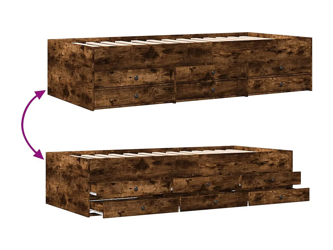 Slaapbank met lades zonder matras 75x190 cm gerookt eikenkleur