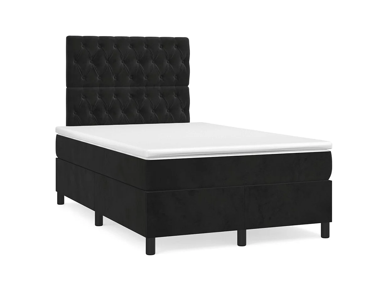 Sommier à lattes de lit et matelas LED noir 120x190 cm velours