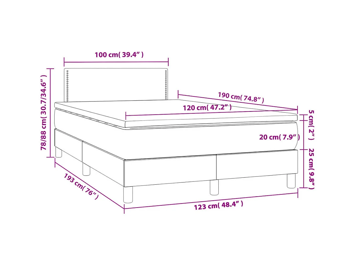 Sommier à lattes de lit matelas et LED marron foncé 120x190 cm