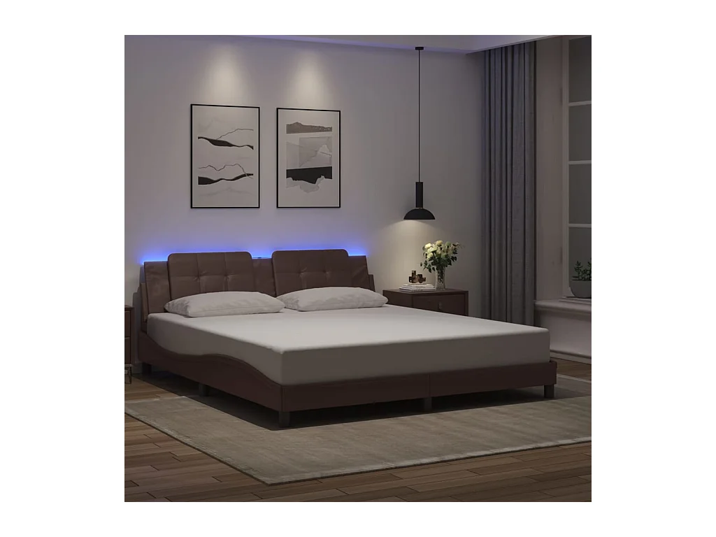 Cadre de lit avec LED sans matelas marron 180x200 cm