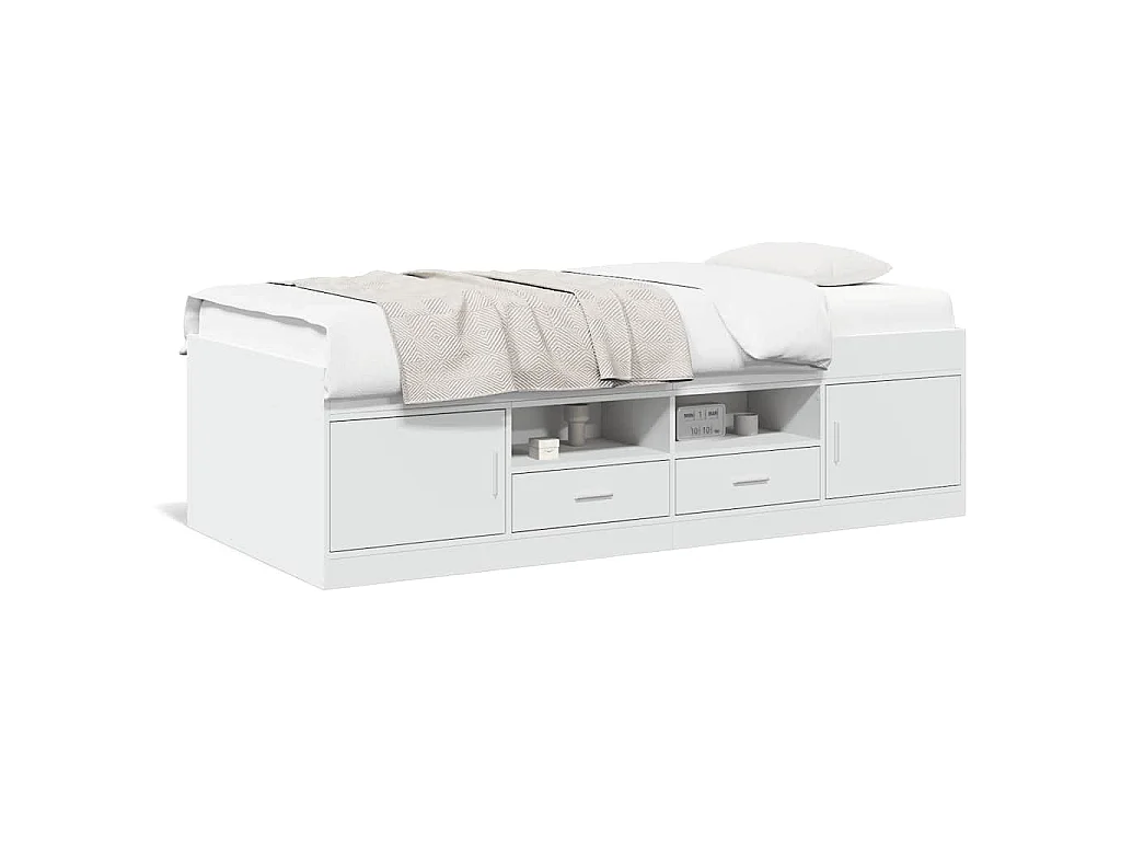 Slaapbank met lades zonder matras 100x200 cm wit