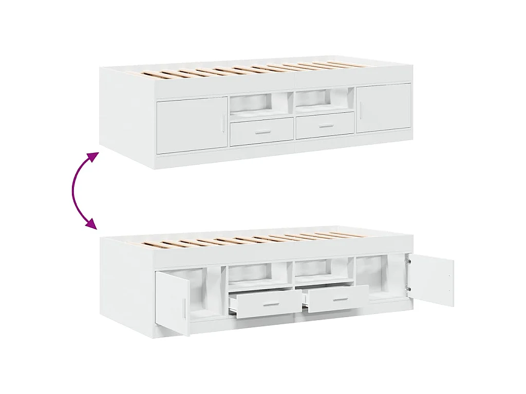 Divano Letto con Cassetti senza Materasso Bianco 100x200 cm