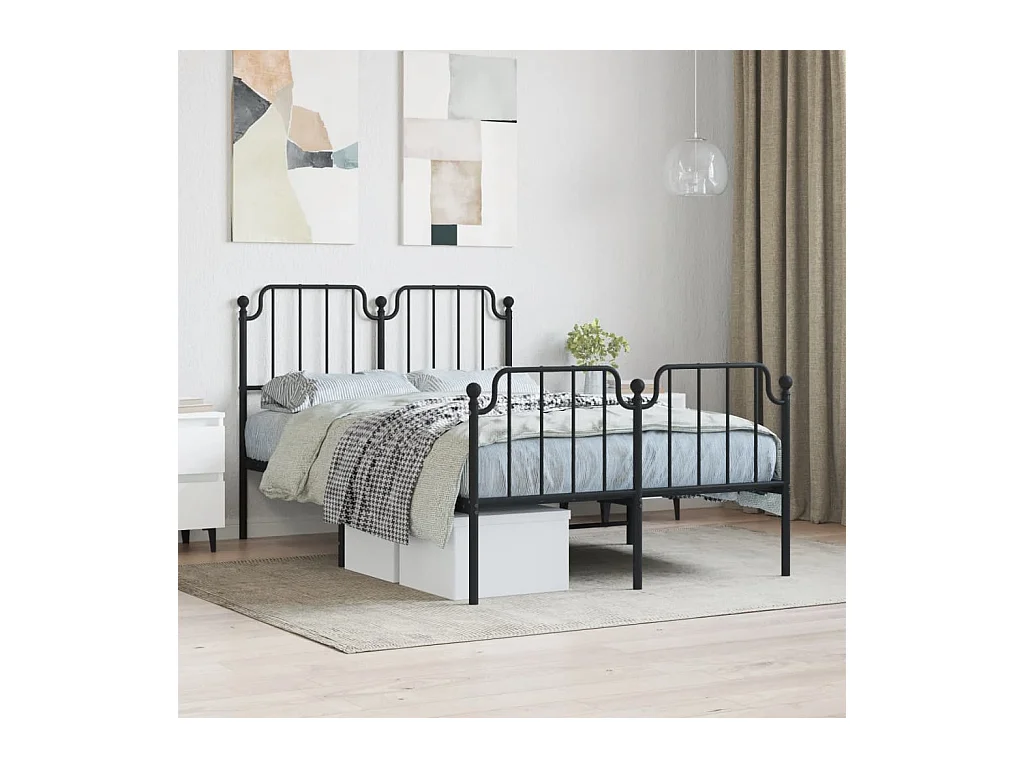 Cadre de lit métal sans matelas avec pied de lit noir 120x200cm