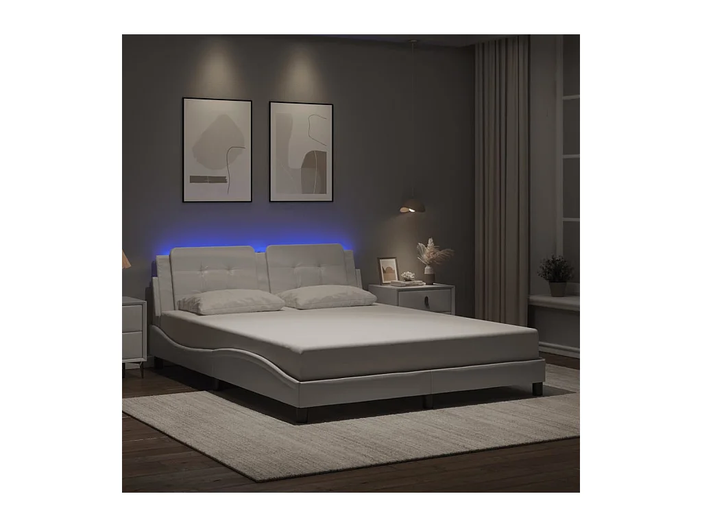 Giroletto con Luci LED Bianco 160x200 cm in Similpelle