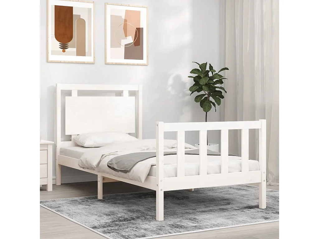 Cama sem colchão 100x200 cm madeira de pinho maciça branco