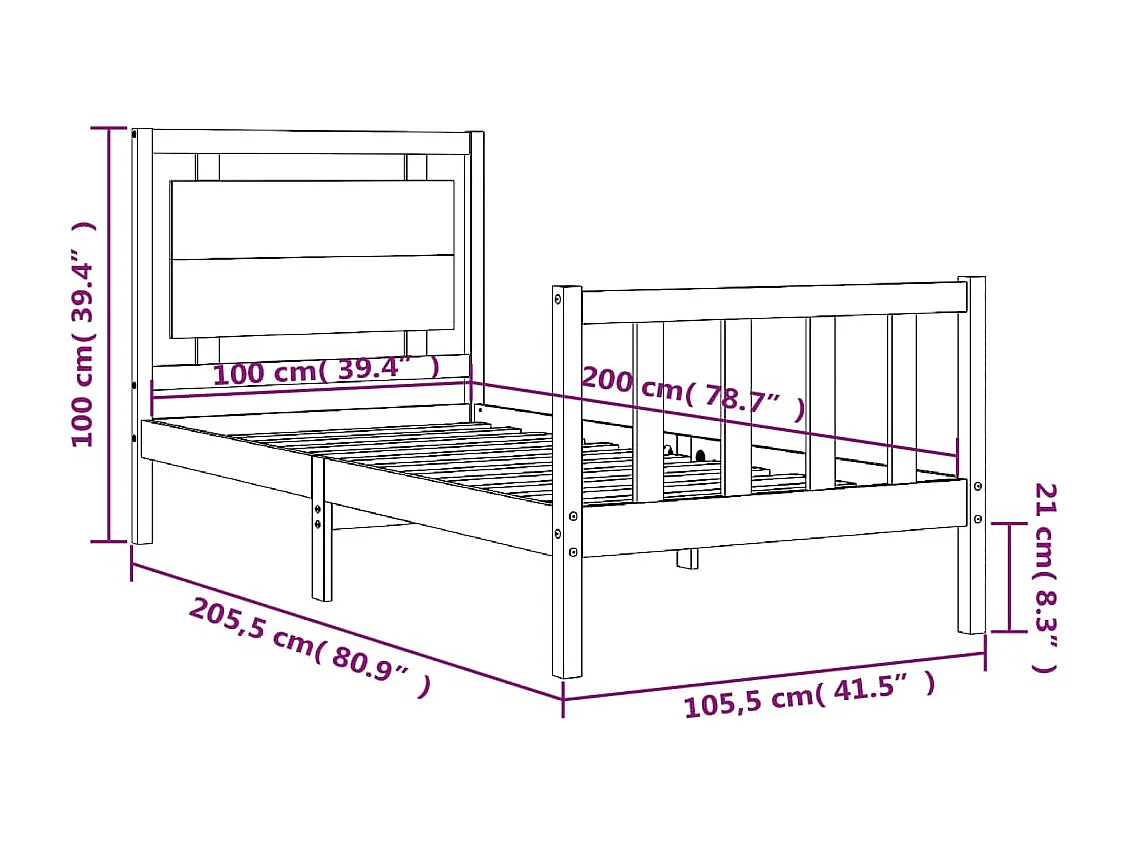 Cama sem colchão 100x200 cm madeira de pinho maciça branco
