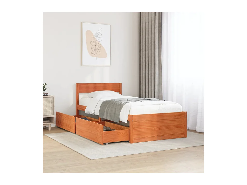 Cadre de lit sans matelas cire marron 75x190 cm bois pin massif