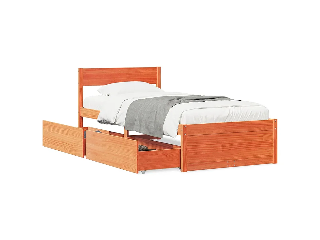 Cadre de lit sans matelas cire marron 75x190 cm bois pin massif