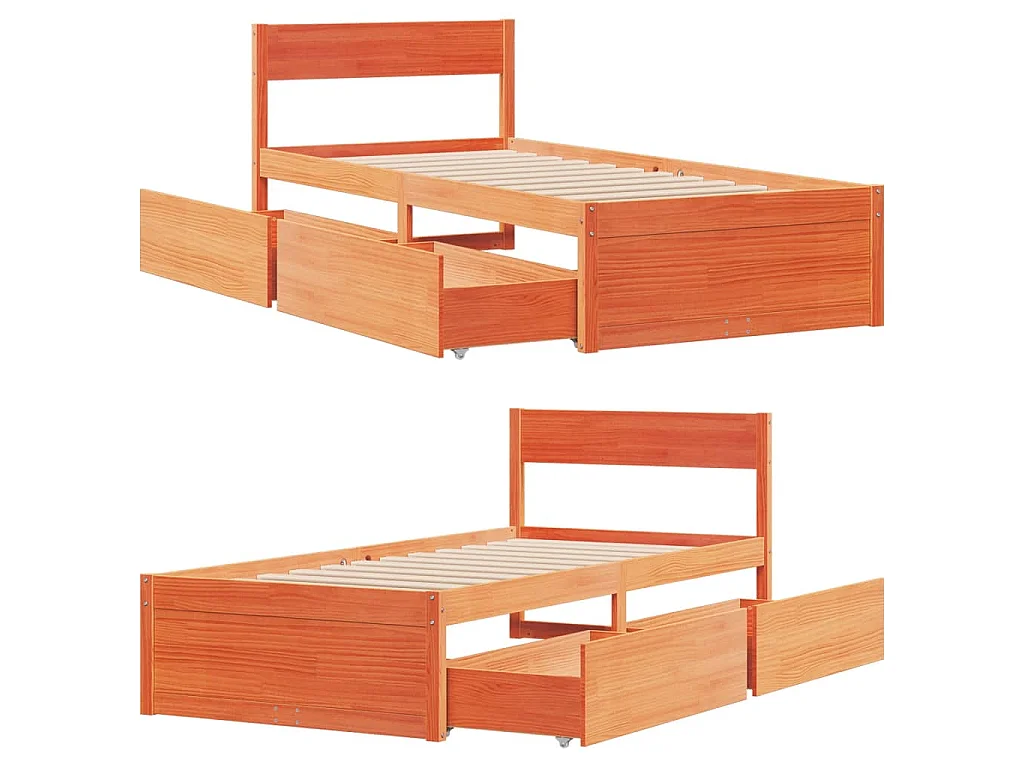 Cadre de lit sans matelas cire marron 75x190 cm bois pin massif