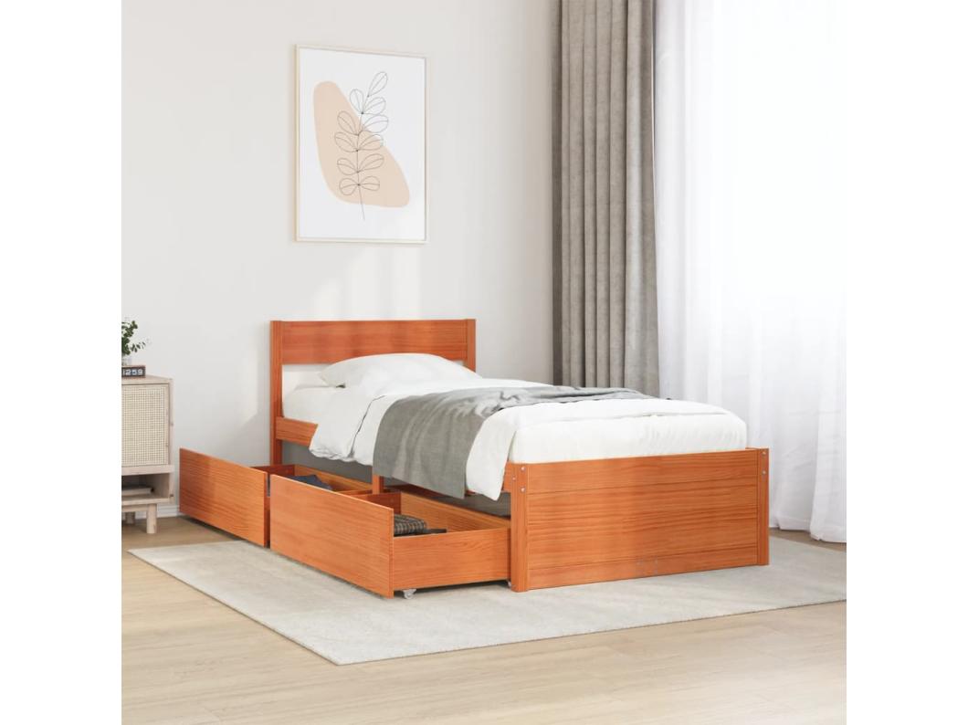 Cama sem colchão 75x190 cm madeira de pinho maciça castanho-mel