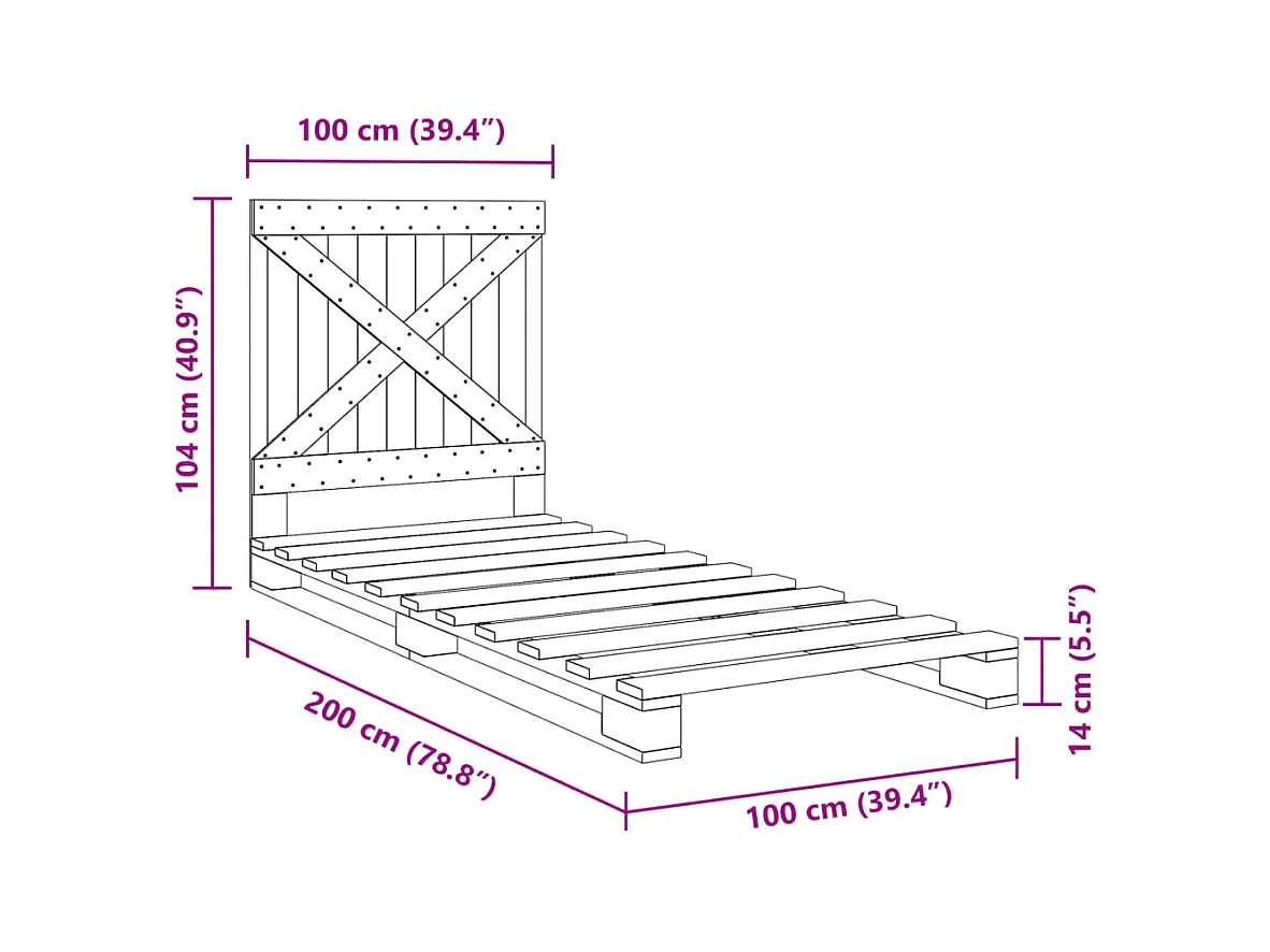 Cadre de lit sans matelas gris 100x200 cm bois massif de pin