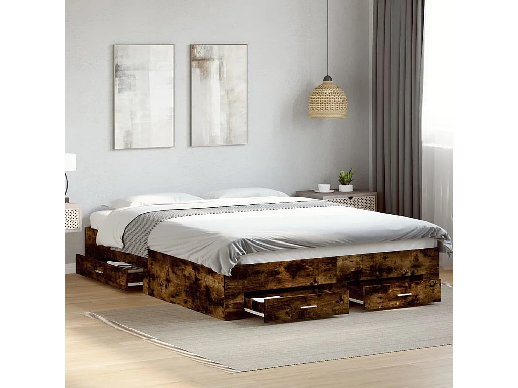 Bettgestell mit Schubladen Räuchereiche 160x200cm Holzwerkstoff