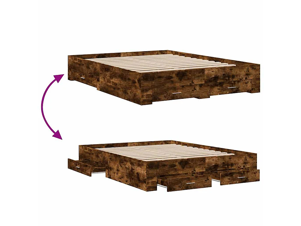Bettgestell mit Schubladen Räuchereiche 160x200cm Holzwerkstoff