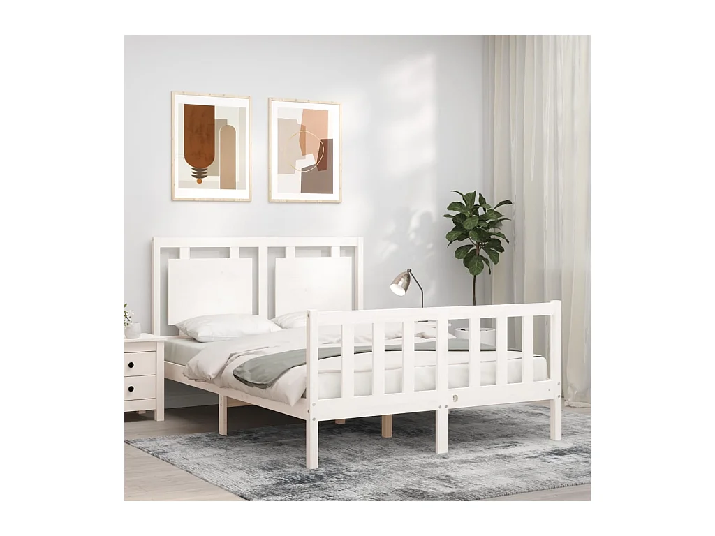 Cadre de lit sans matelas blanc bois de pin massif