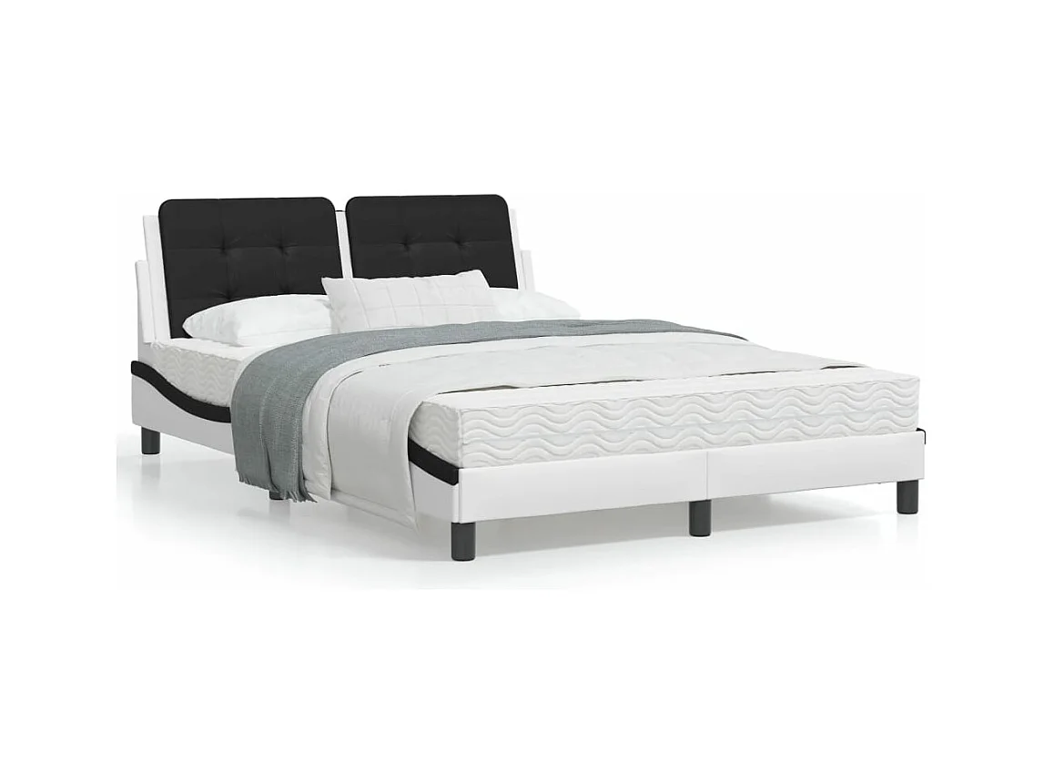 Lit avec matelas blanc et noir 140x200 cm similicuir