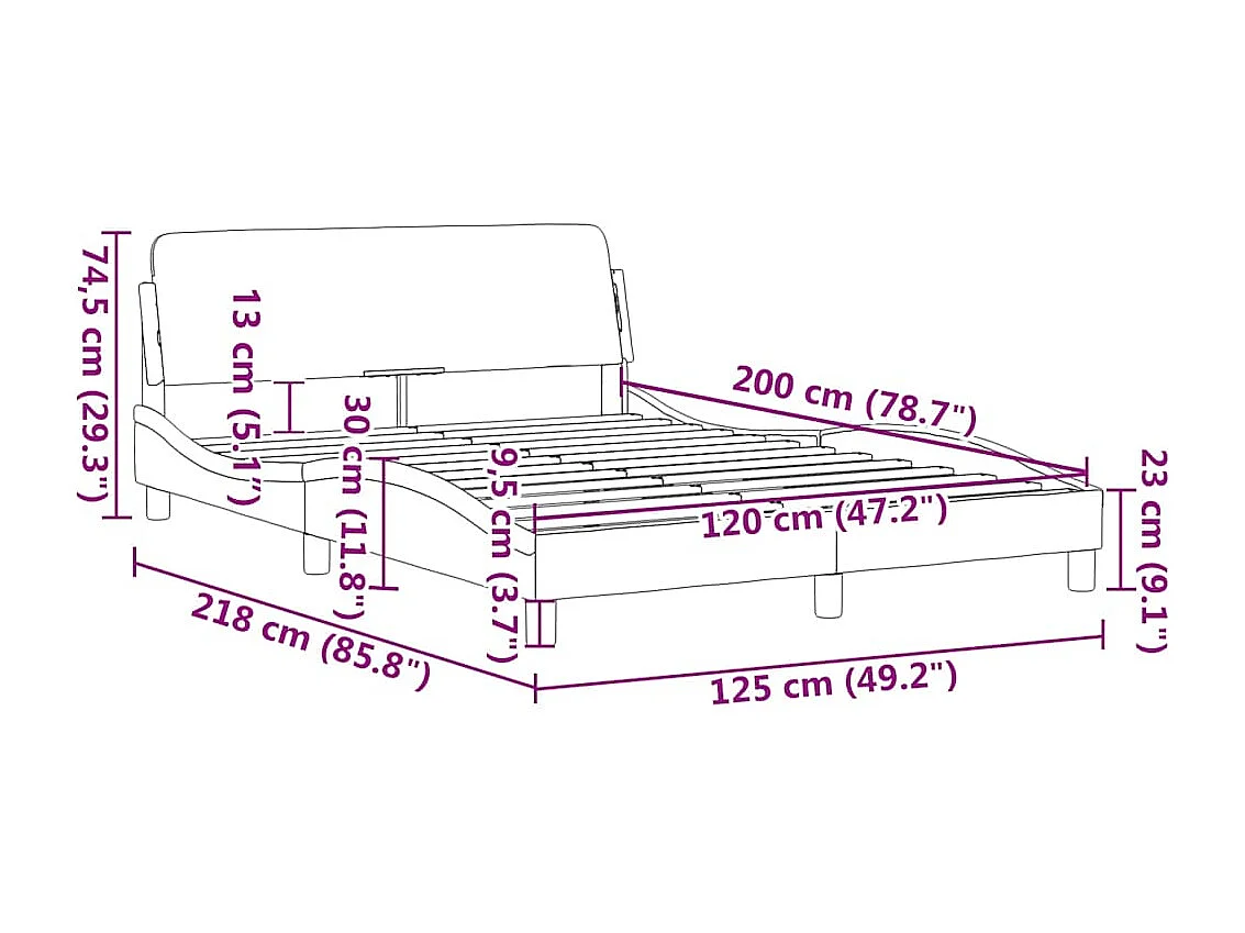 Cadre de lit Dover gris foncé 120x200 cm tissu